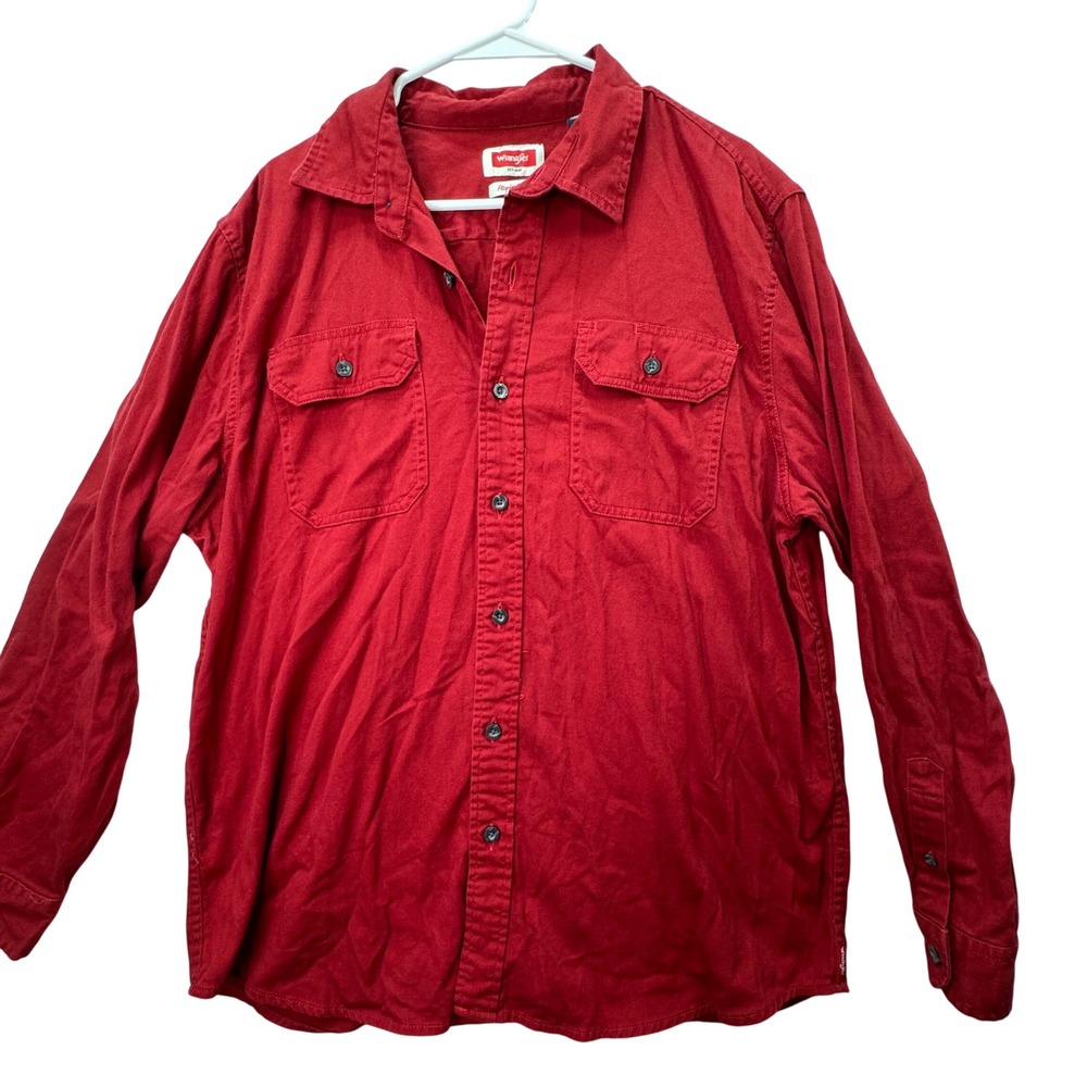 Wrangler Button Down Shirt Men Large Red Flex for Comfort Twill Long Sleeve
